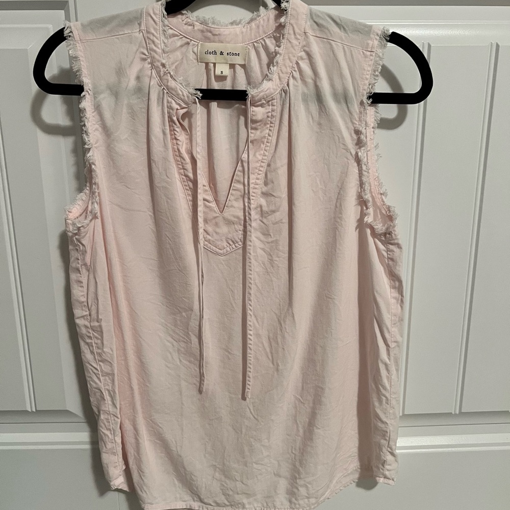 Cloth & Stone Pink Ruffled Blouse with Mandarin Collar - Picture 4 of 6
